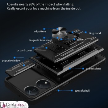 5in1 smūgiams atsparus dėklas su kortelių dėklu - juodas (Huawei Honor X7b/Honor 90 Smart)